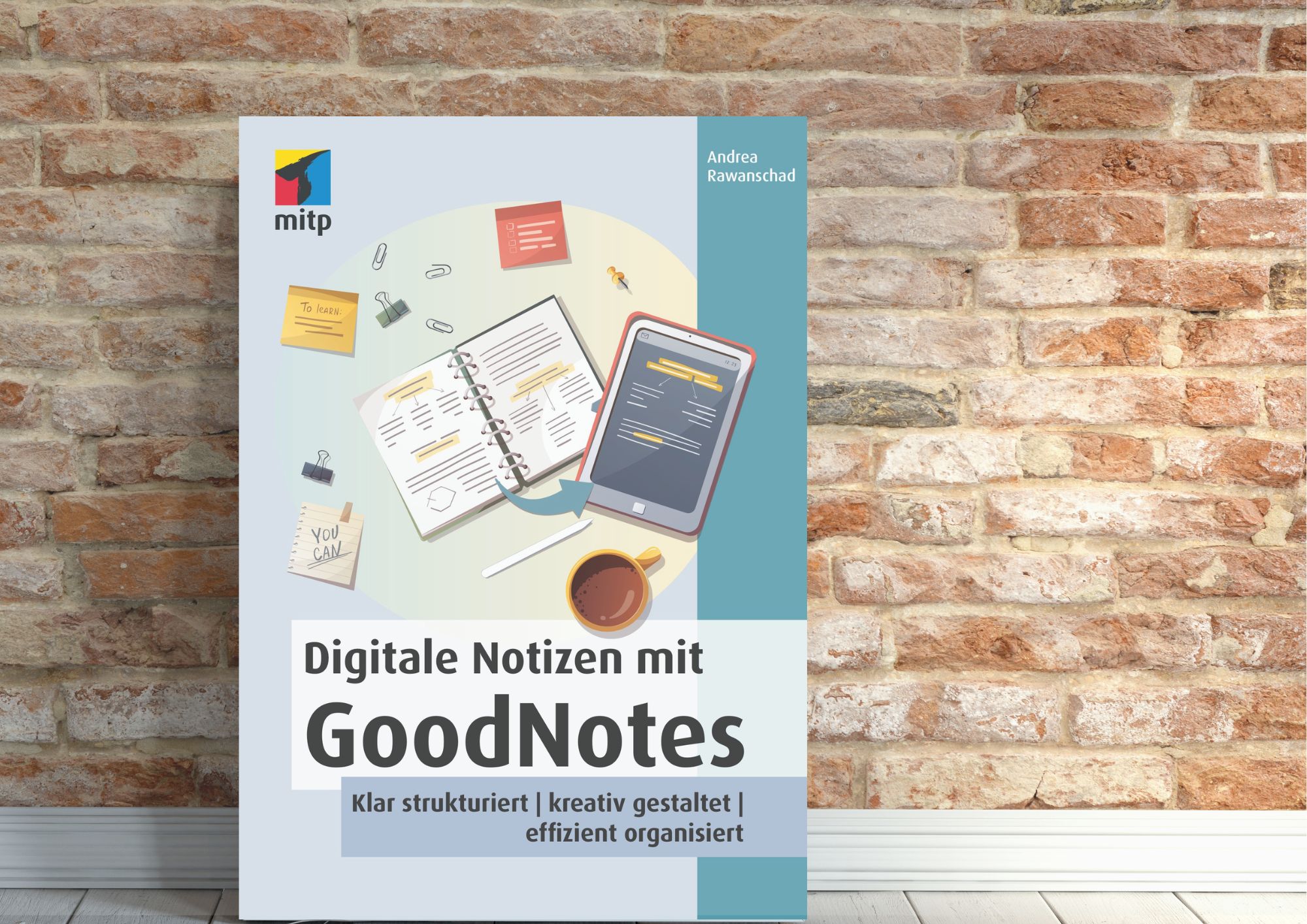 Buch Digitale Notizen mit GoodNotes lehnt an der Wand