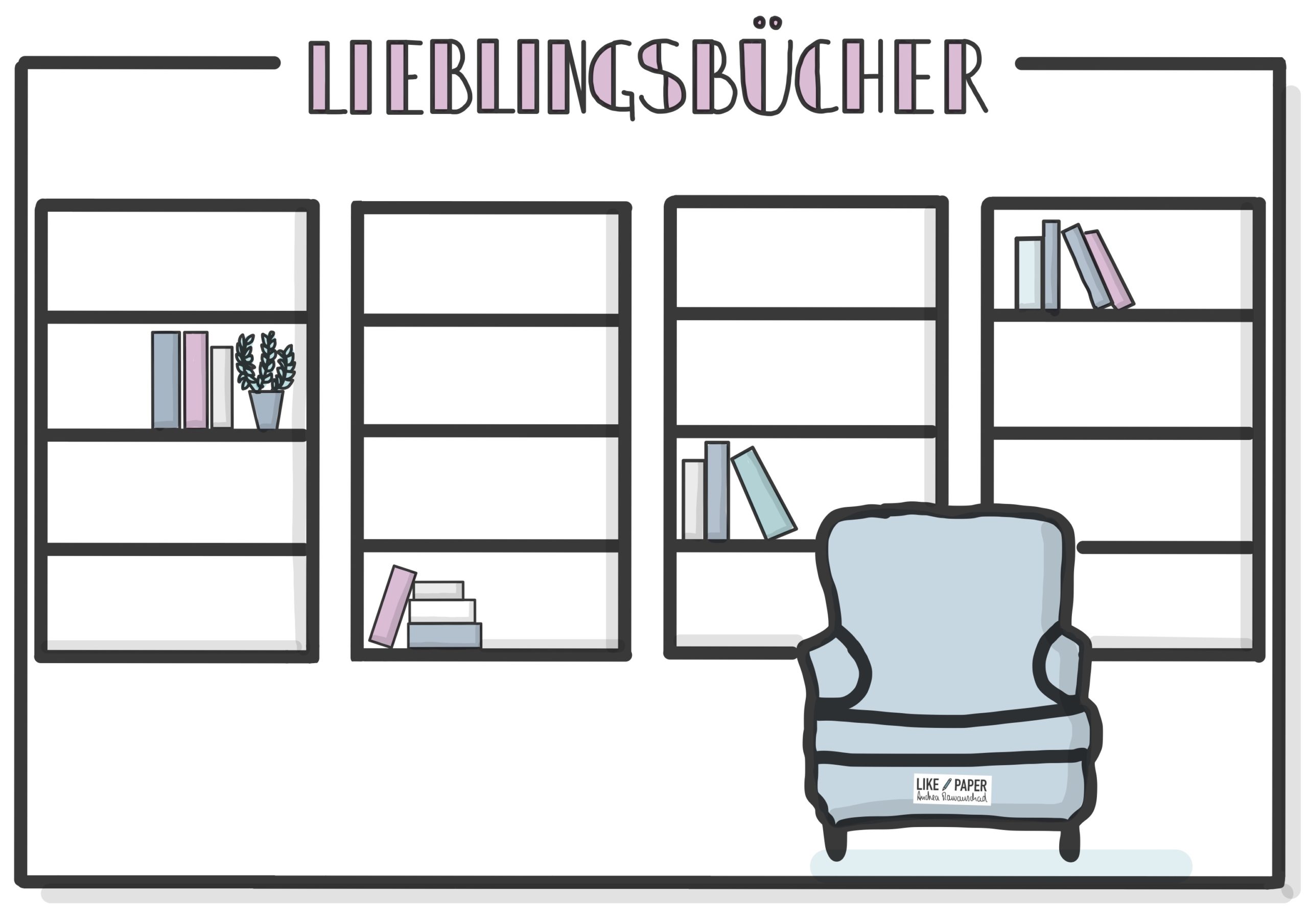 LIKE PAPER Bild von der Blanko-Vorlage Lieblingsbücher-Regal