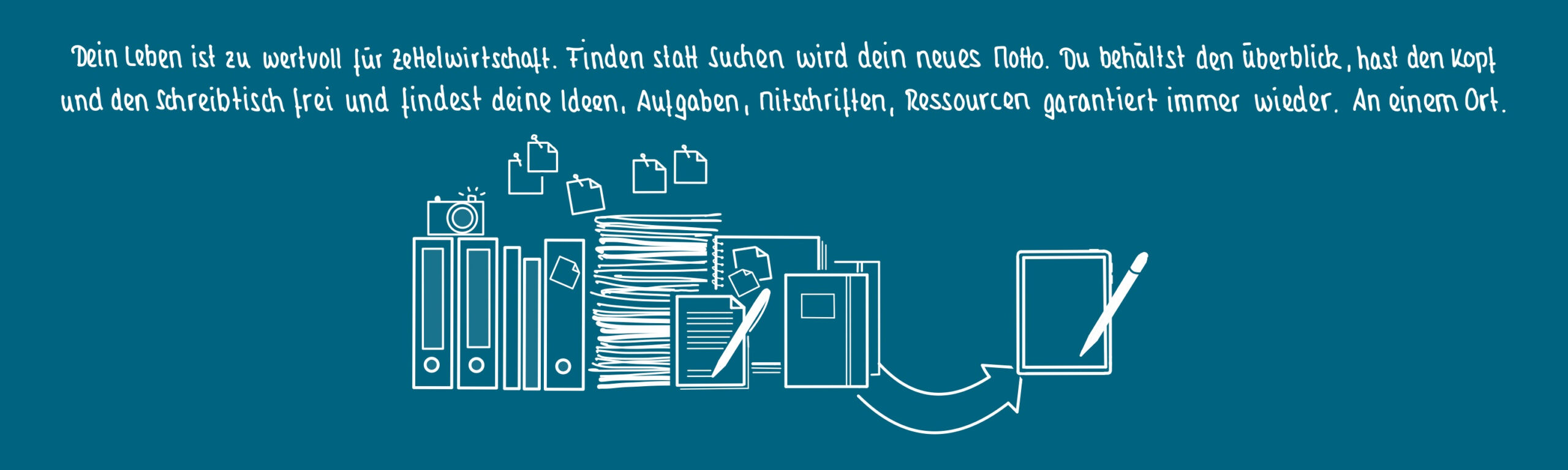 Tschüss Zettelwirtschaft Zeichnung